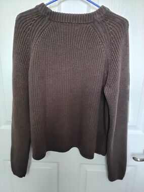Man's Quince Brown Raglan Crewneck Organic Cotton Knit Sweater Size XL